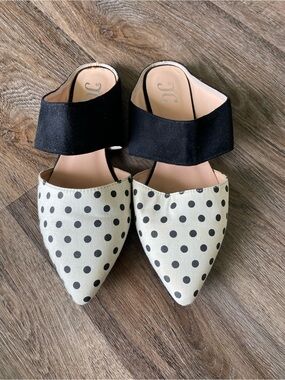 Black & White Polka Dot Mules - Size 7.5